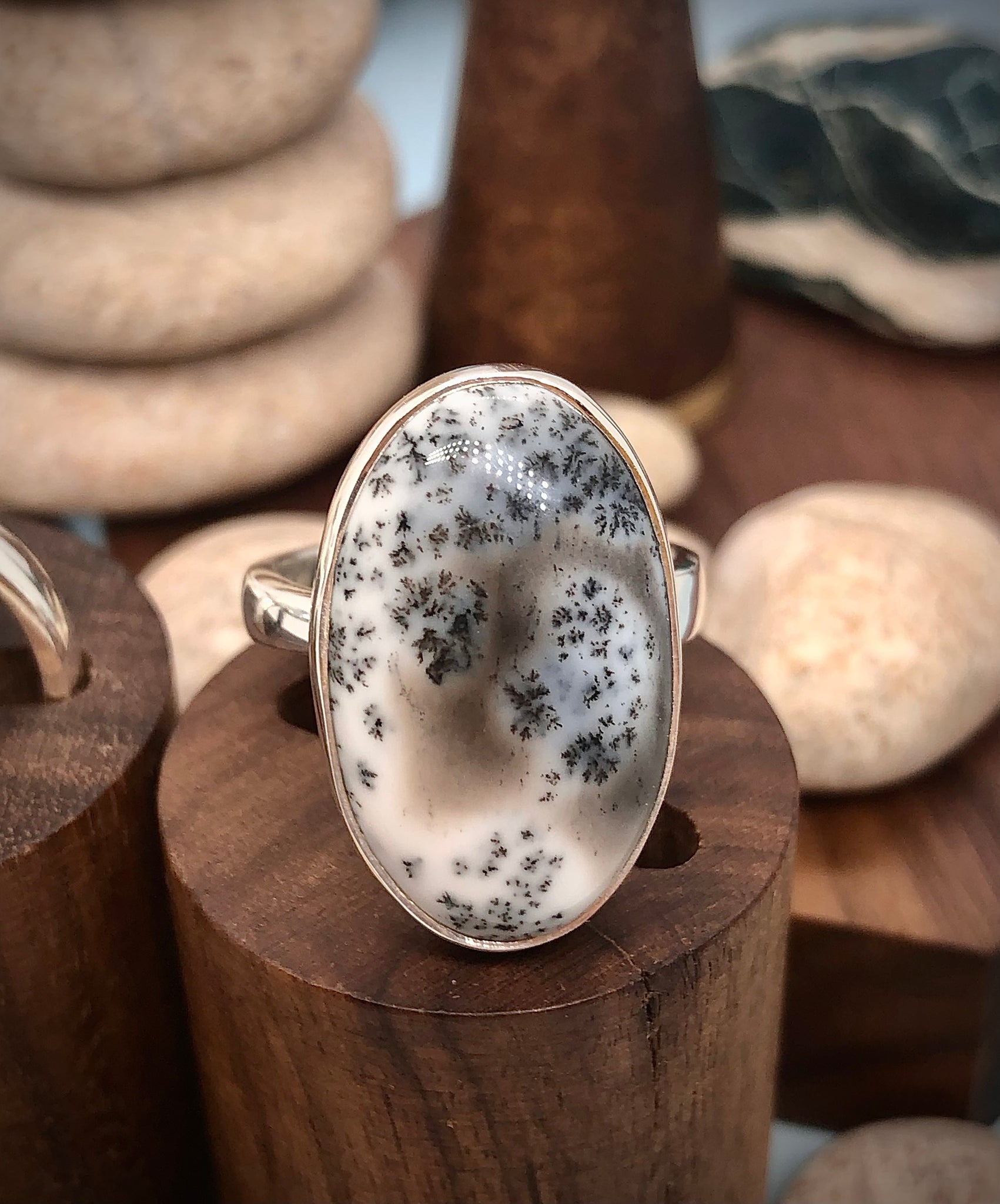 Dendritic Agate Sterling silver 925 adjustable ring
