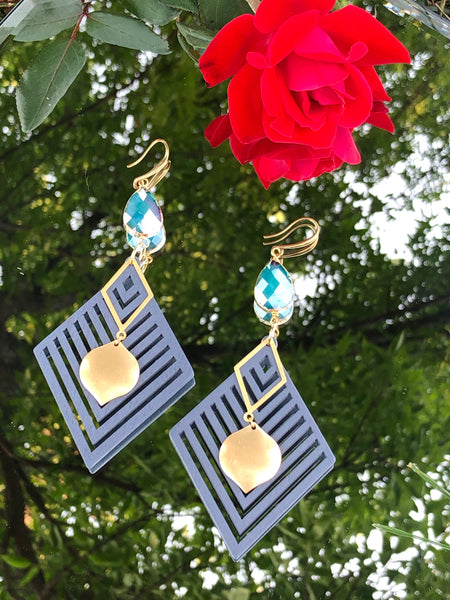 Glass and wooden earrings