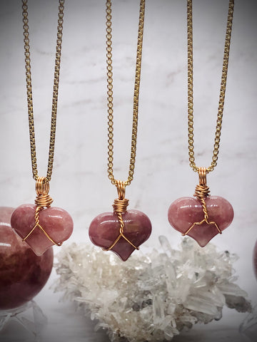 Strawberry quartz heart necklace