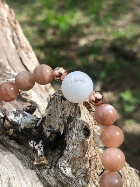 Peach Moonstone & Druzy agate 8mm