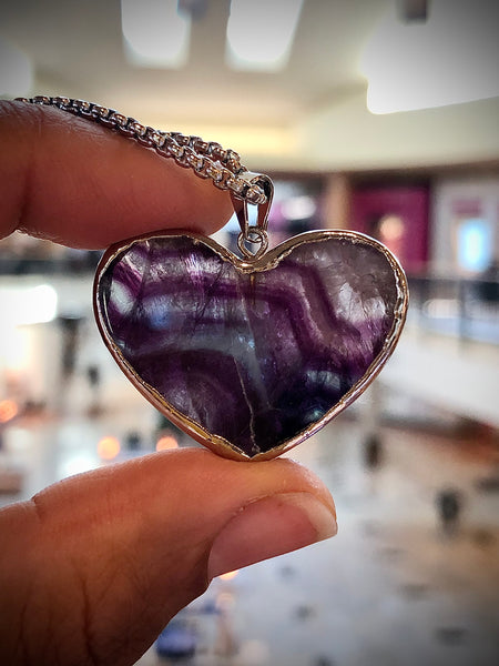 Fluorite necklace moon & heart