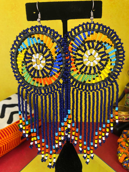 Blue Maasai beaded dream catcher earrings