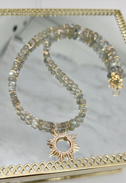 Grade AAA Labradorite set necklace and earrings