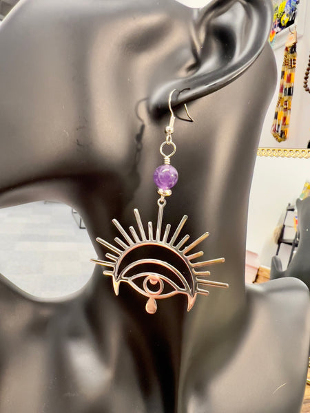 Silver plated celestial eye earrings