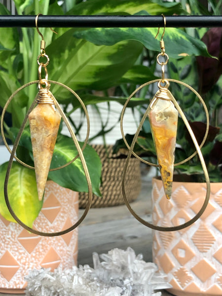 Crazy lace agate brass earrings