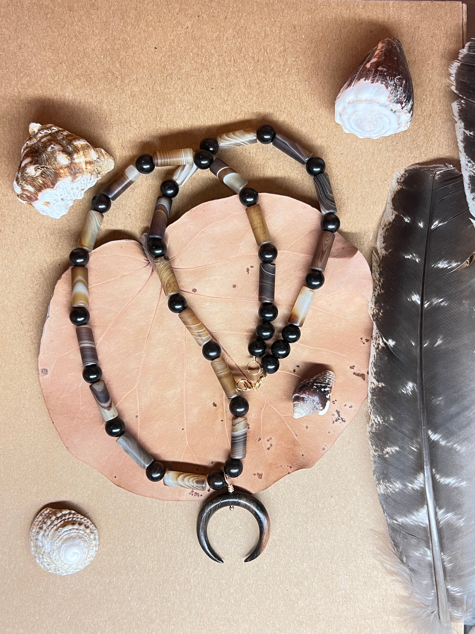 Botswana agate and kamagong wood necklace