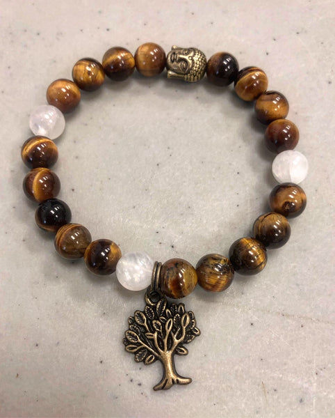 Tiger Eye, citrine, or selenite, and Tree of life charm 8mm