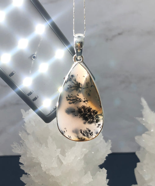 Dendritic Agate sterling silver 925 necklace