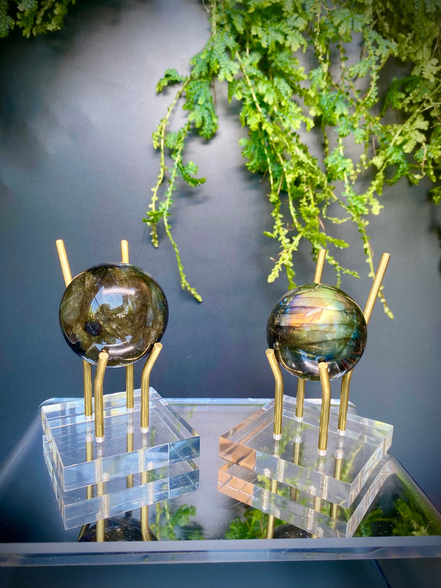 Labradorite spheres with stand