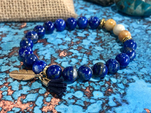 Lapis Lazuli & yellow Crazy Lace Agate 8mm bracelet