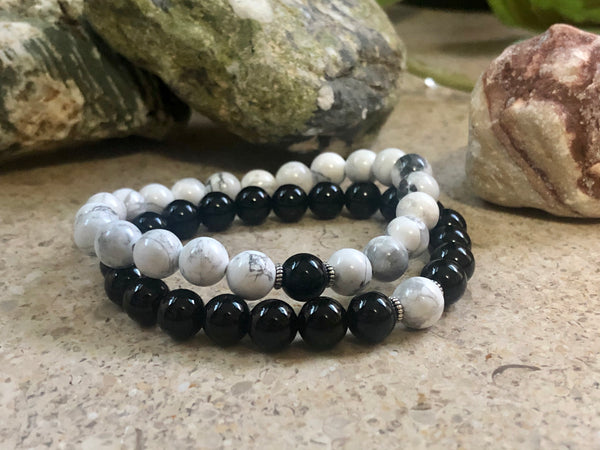 Black onyx and white howlite 8mm. Couple set