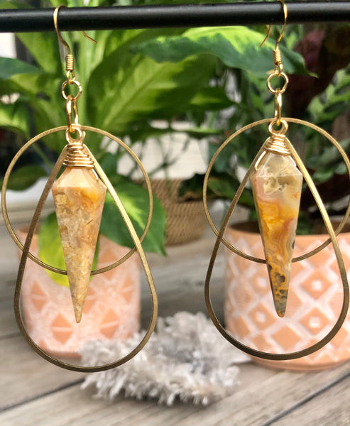 Crazy lace agate brass earrings