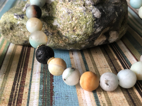 Amazonite & Lava Beads & Hematite Bracelet