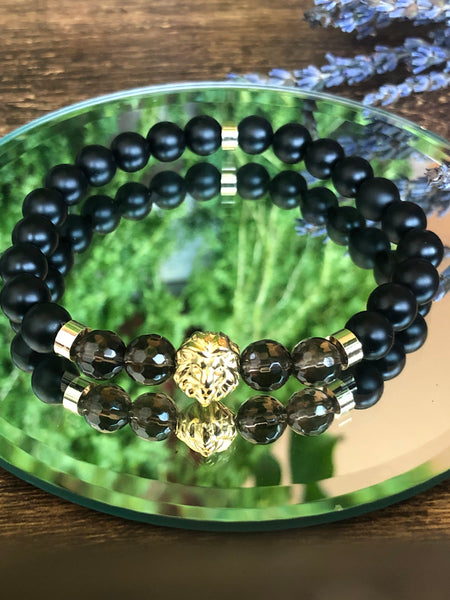 Onyx and Smokey quartz men bracelets