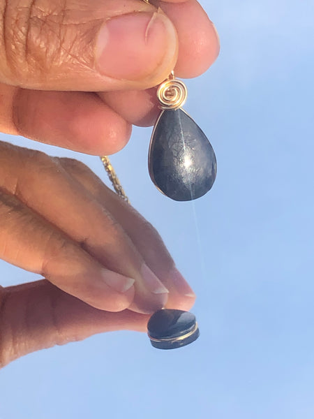 Tiny obsidian tear drop pendant