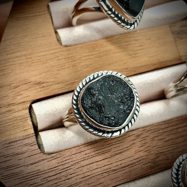 Black tourmaline Sterling silver 925 ring