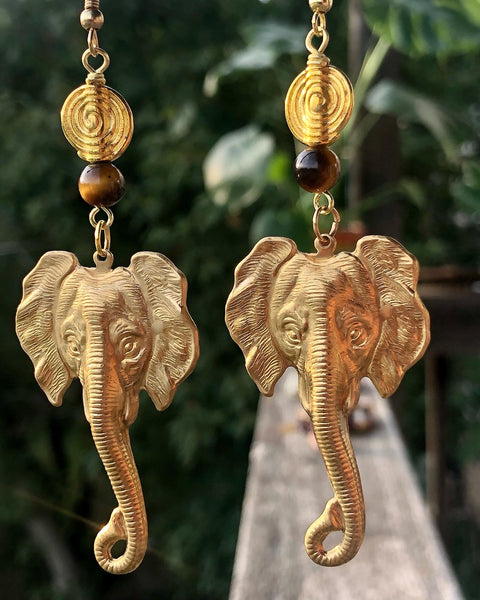 Raw brass elephant earrings