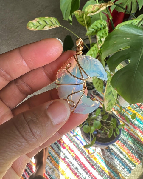 Opal crescent moon necklace