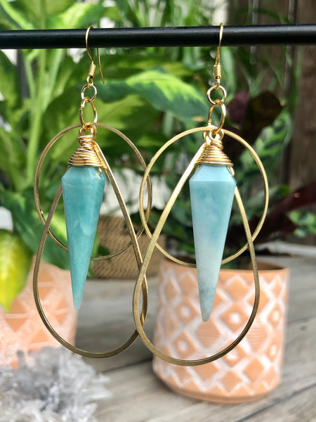 Amazonite brass earrings