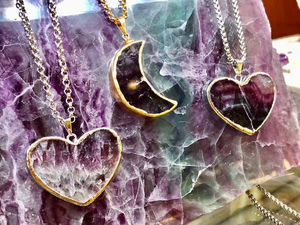 Fluorite necklace moon & heart