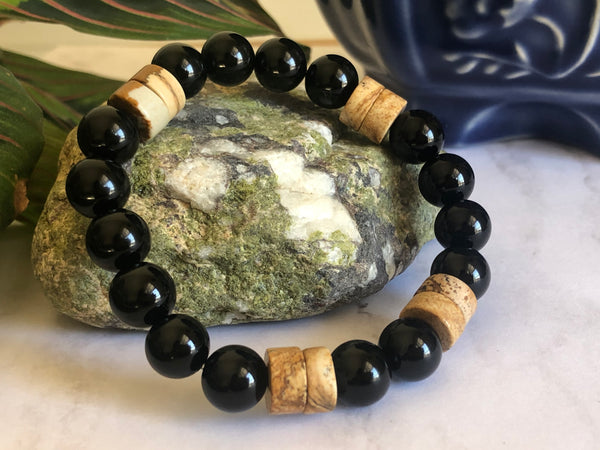 Black Onyx and Picture Jasper 10mm for men