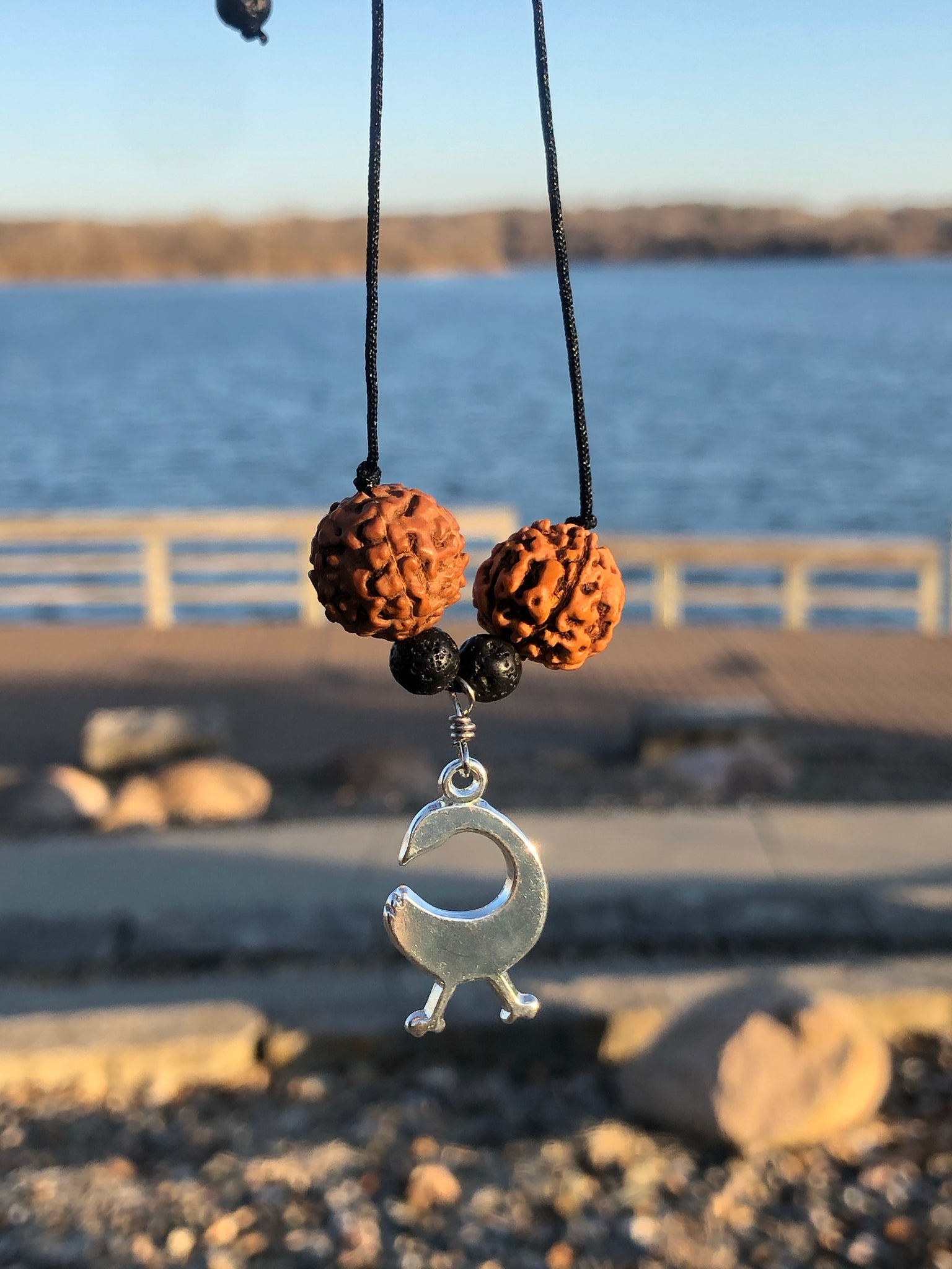 Sankofa, lava beads and Rudraksha seeds necklace
