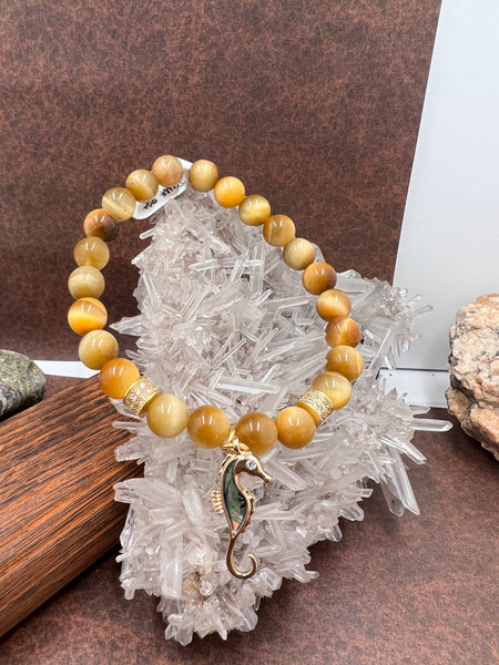 Yellow tiger eye and sea horse charm