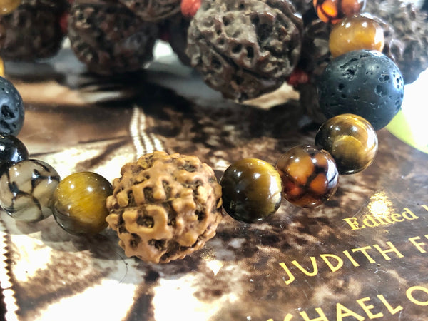 Rudraksha & Tiger Eye & Lava Beads & Dragon Vein Agate