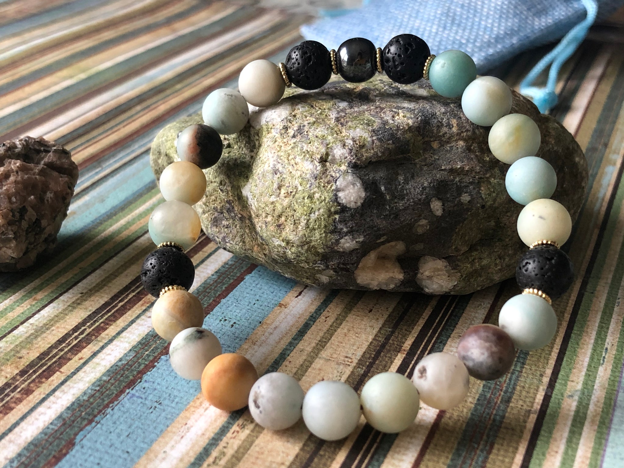 Amazonite & Lava Beads & Hematite Bracelet