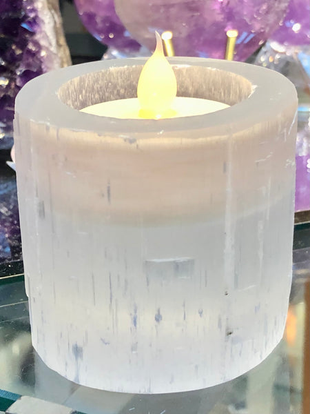 Selenite candle holder