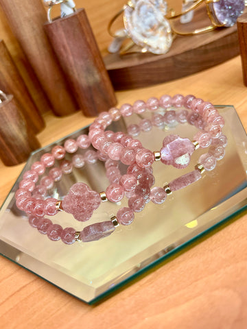 Strawberry quartz flower bracelet