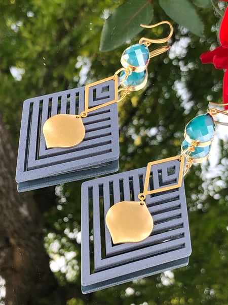 Glass and wooden earrings
