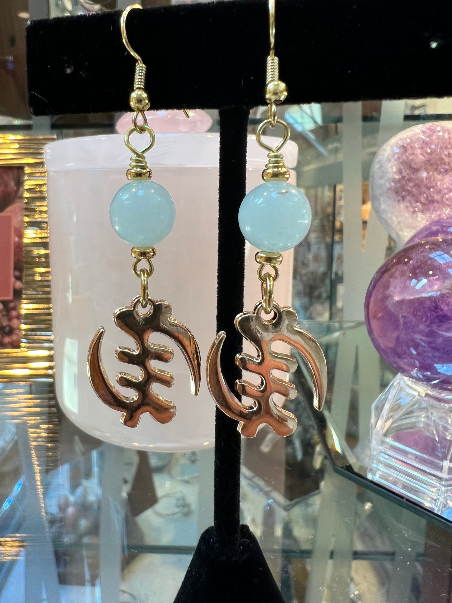Gye nyame earrings golden/aquamarine