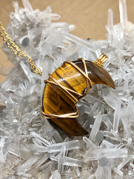 Tiger eye crescent moon necklace