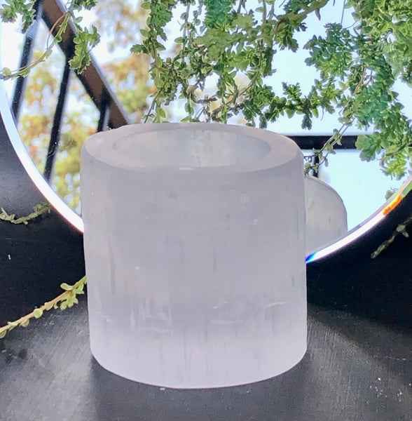 Selenite candle holder