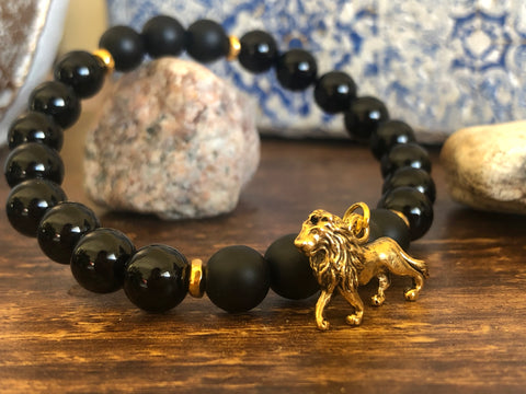 Black Onyx Judah Lion 8mm Bracelet