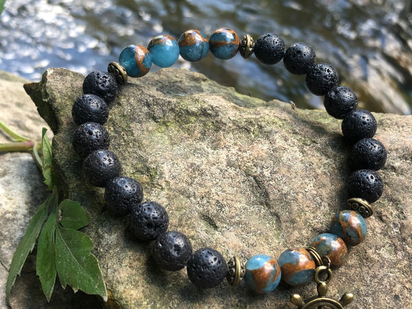 Lava beads and Mosaic agate bracelet