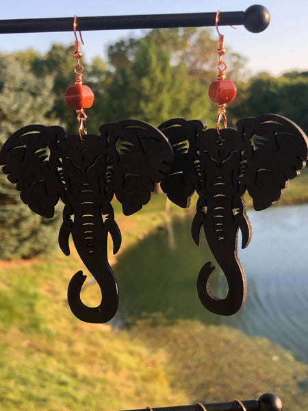 XL Wooden elephant earrings