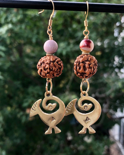 Sankofa, Mookaite & Rudraksha earrings /bracelet