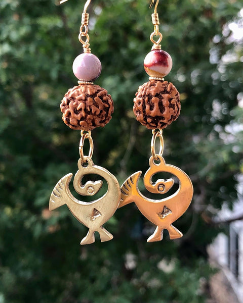 Sankofa, Mookaite & Rudraksha earrings /bracelet