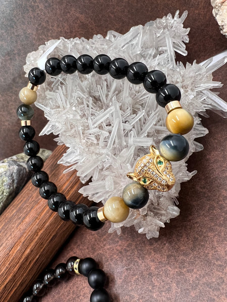 Green eye leopard mom tiger eye bracelets