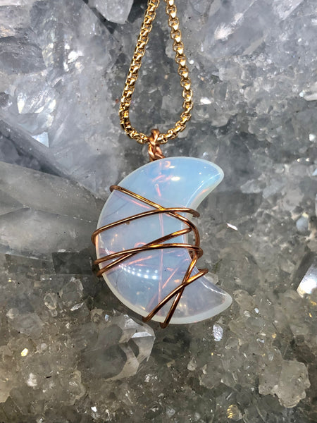 Opal moon shape pendant