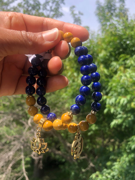 Lapis Lazuli, yellow Mookaite & Gye Nyame