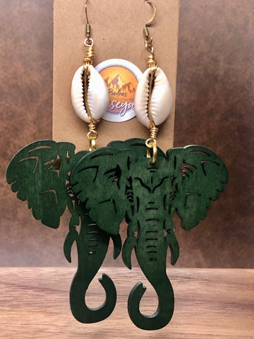 XL Wooden elephant earrings