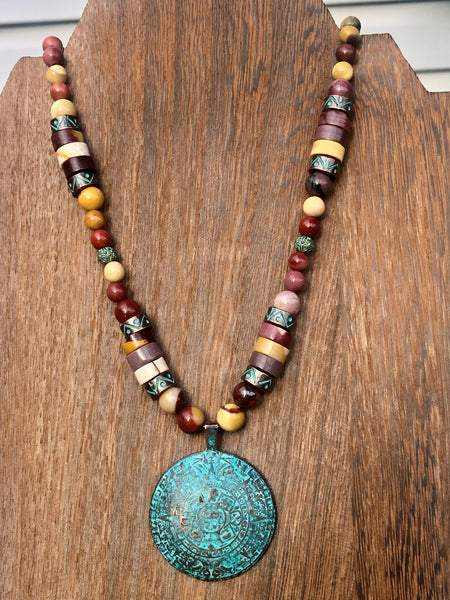 Mookaite & Aztec calendar necklace