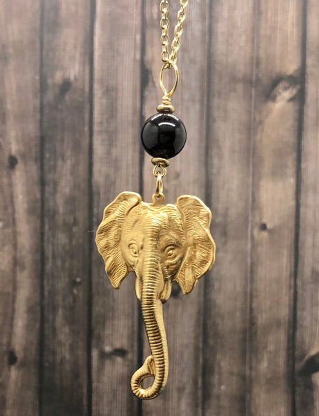 Raw brass elephant necklace