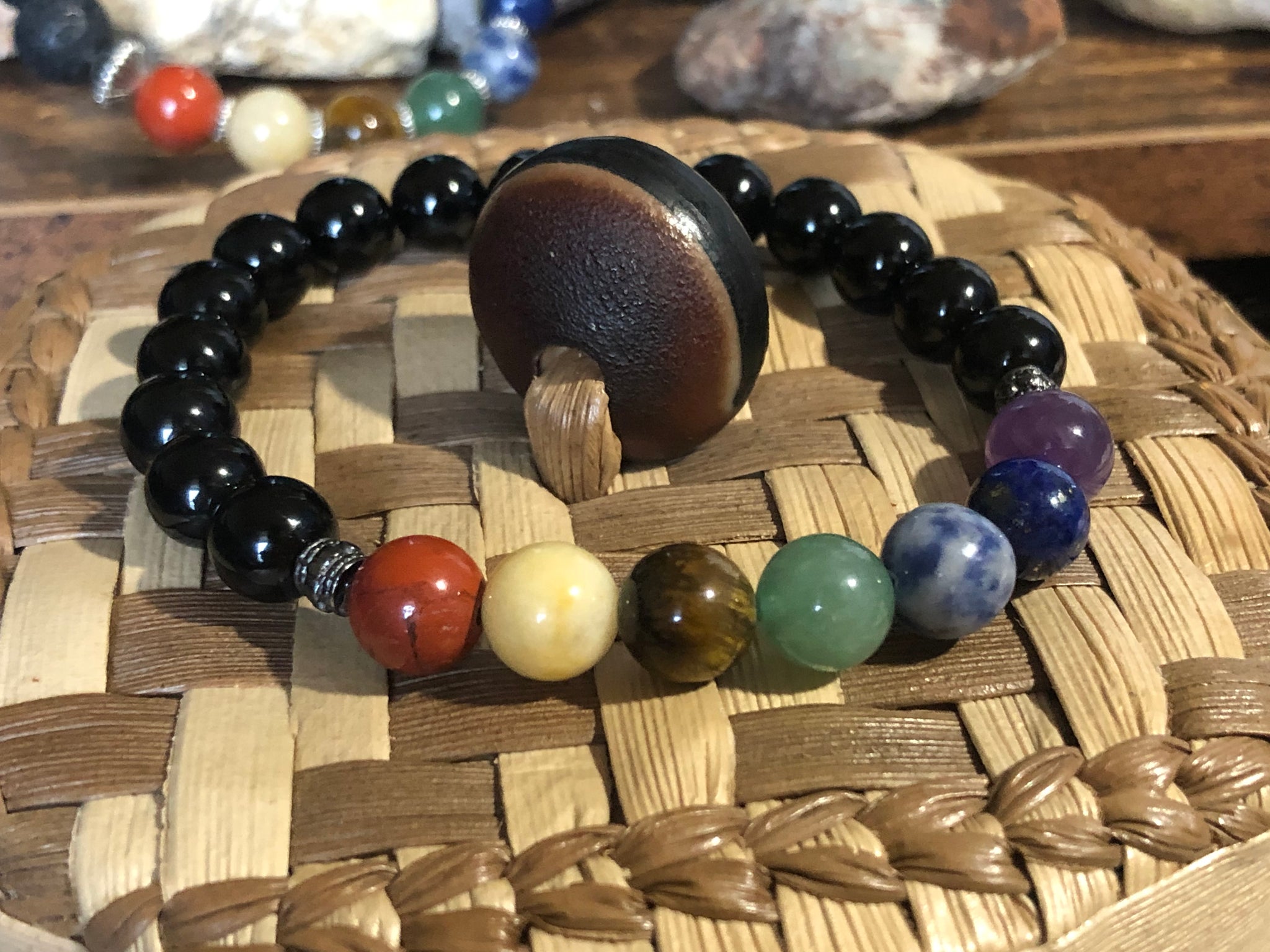Chakra energy healing bracelet With Black Onyx