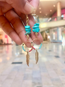 Dream catcher/turquoise chips earrings