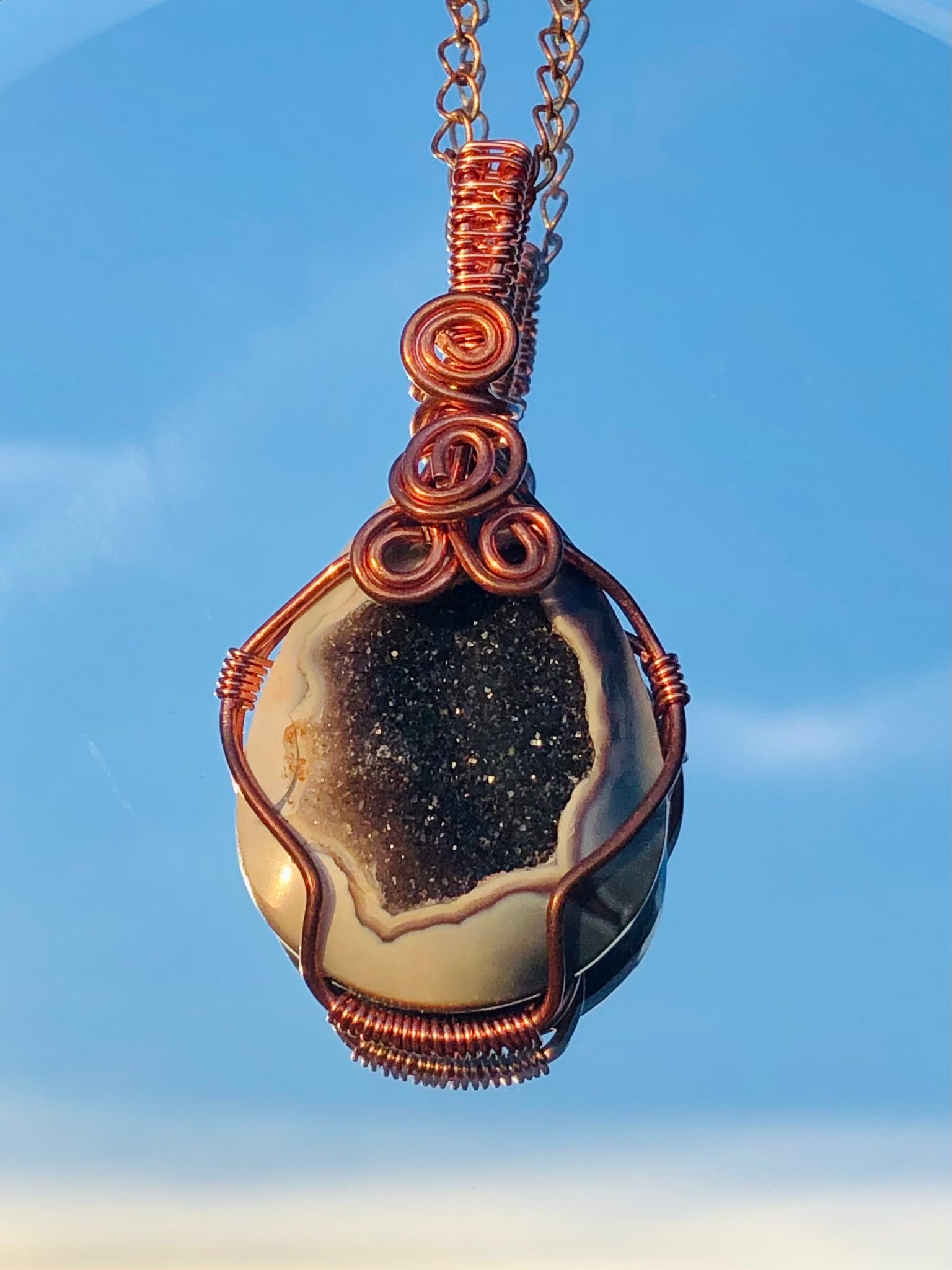 Druzy agate pendant wire wrapped
