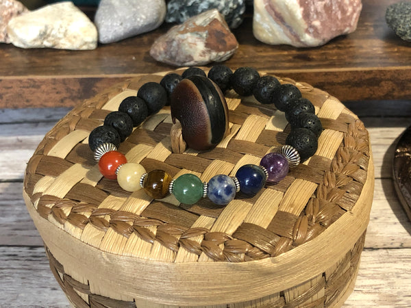 Chakra energy healing bracelet with Lava beads